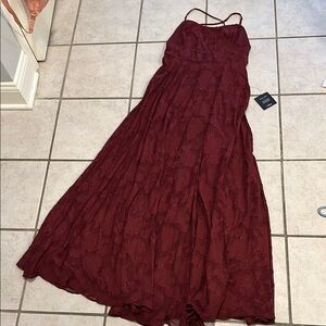 Burgundy Maxi Dress With Floral Design